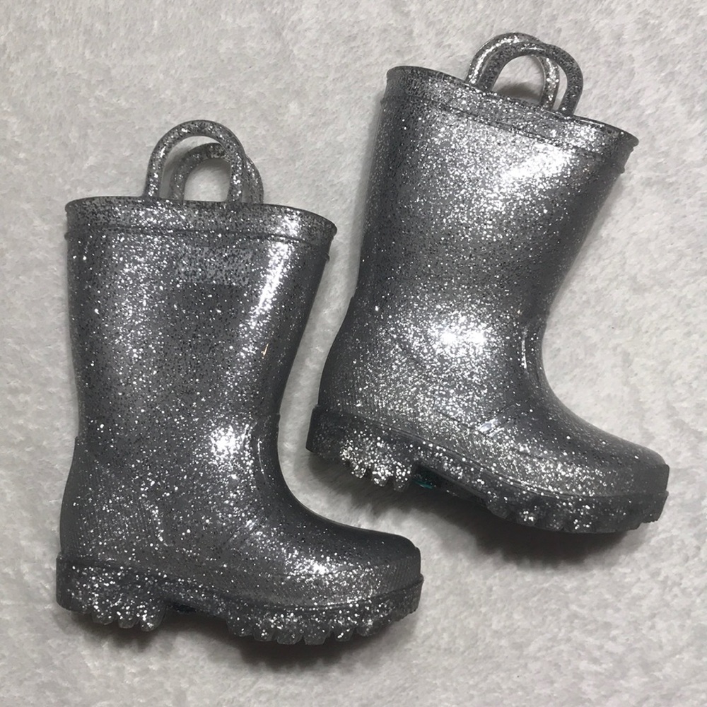 Stellar silver sparkle rainboots